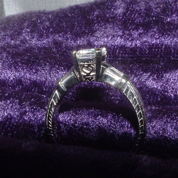 Emerald Cut Cz Engagement Ring Engraved Sides - Picture 4 of 8